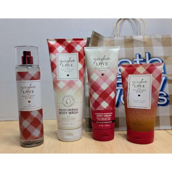 Bath & Body Works Gingham Love Body Wash Cream Scrub + FFM Bundle Set of 4 Items - Picture 1 of 4
